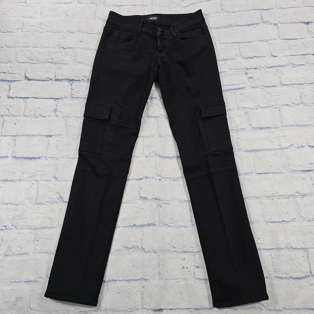 Hudson Cargo Jeans Women 26 Black Low Rise Straight Leg Utility Gorpcore USA Y2K